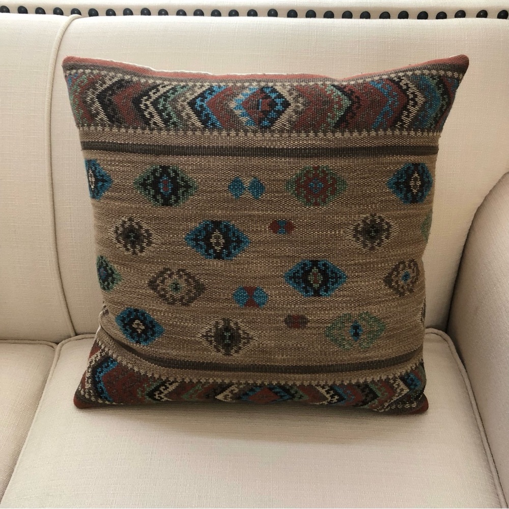Custom Made 18” Feather & Down Accent Pillow. Beautiful Mountain Southwest Woven - Picture 9 of 9